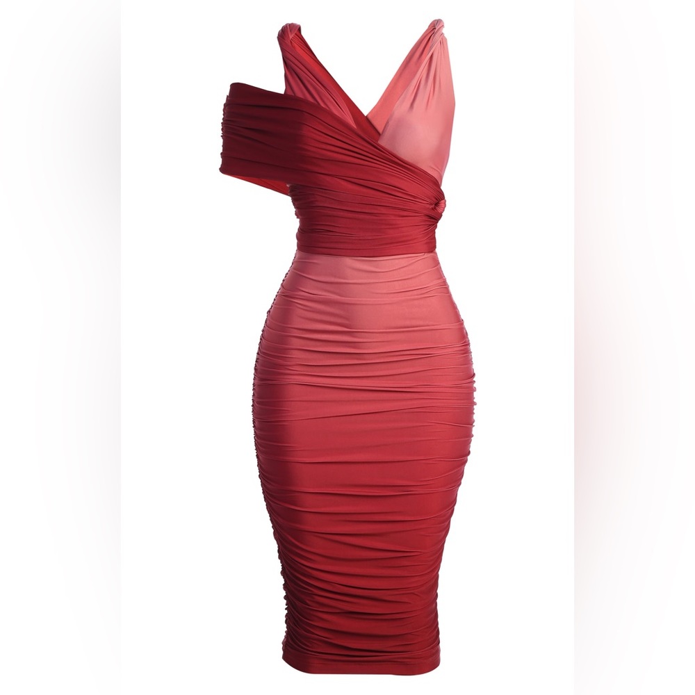 Pink Red ombré midi dress